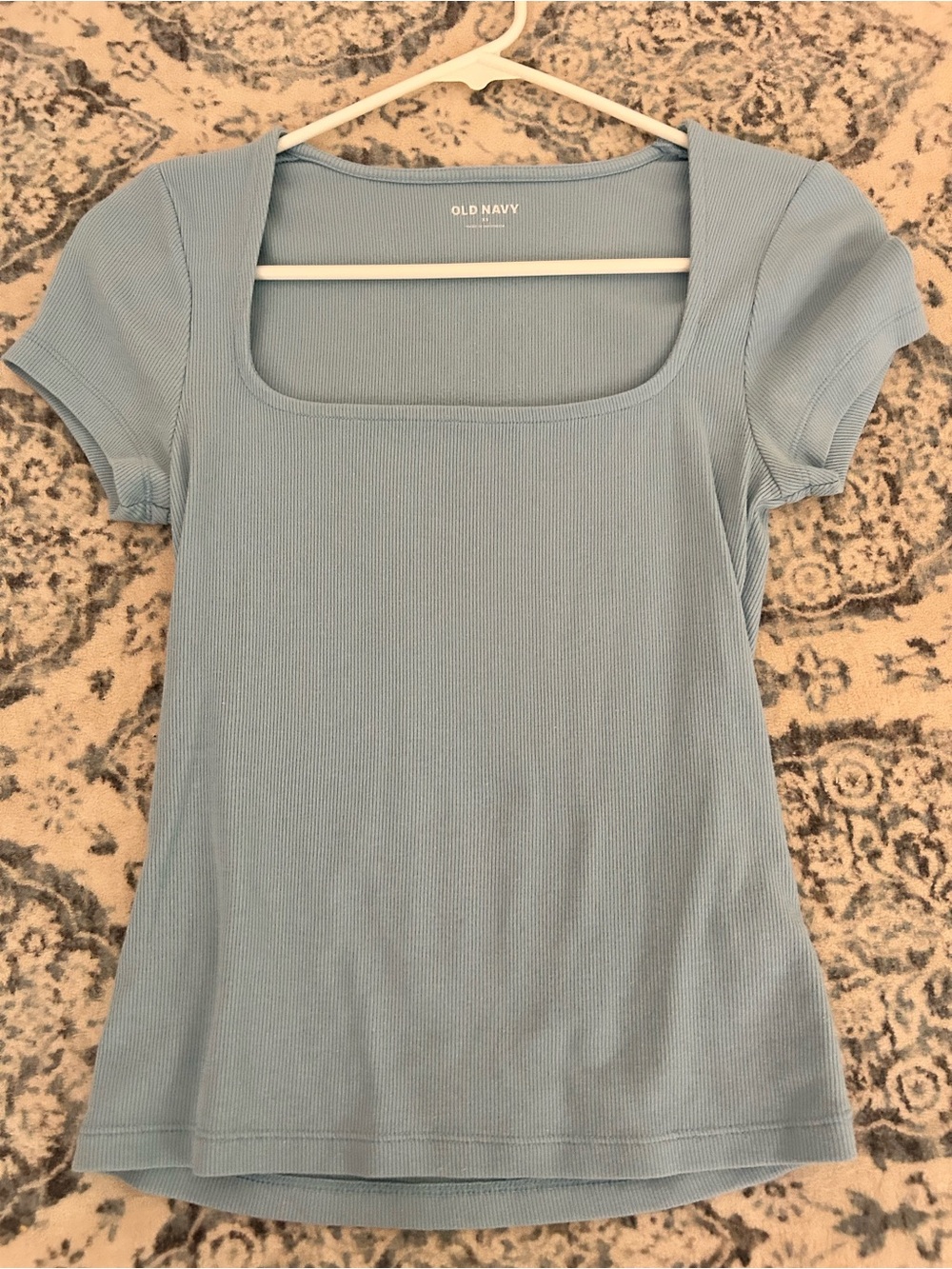 Old Navy Light Blue Square Neck Ribbed Short Sleeve Tee